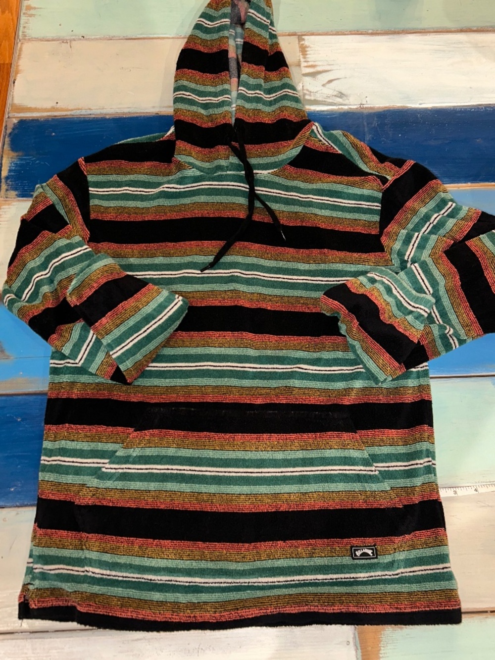 Billabong Striped Hoodie in Teal, Black & Rust